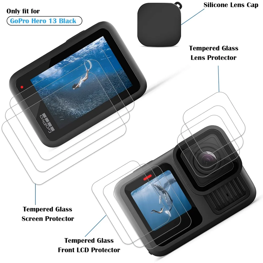 Hero 13 Screen Protector Ultra Clear Tempered Glass Silicone Lens Protective Cover for GoPro Hero 13 Black Action Camera