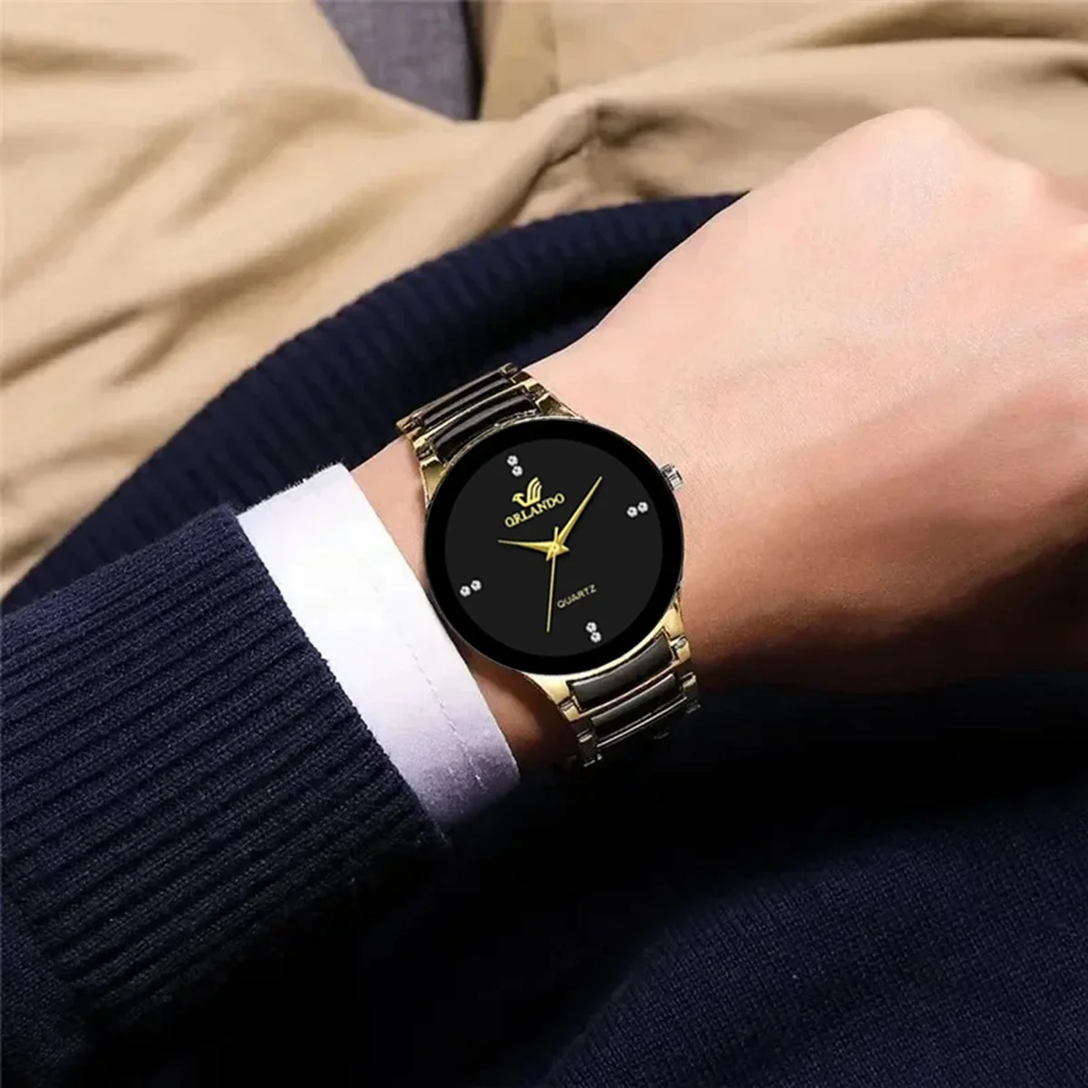 2pcs-Couple's Watches Fashion Stainless Steel Band Men Women Analog Quartz Watches Set