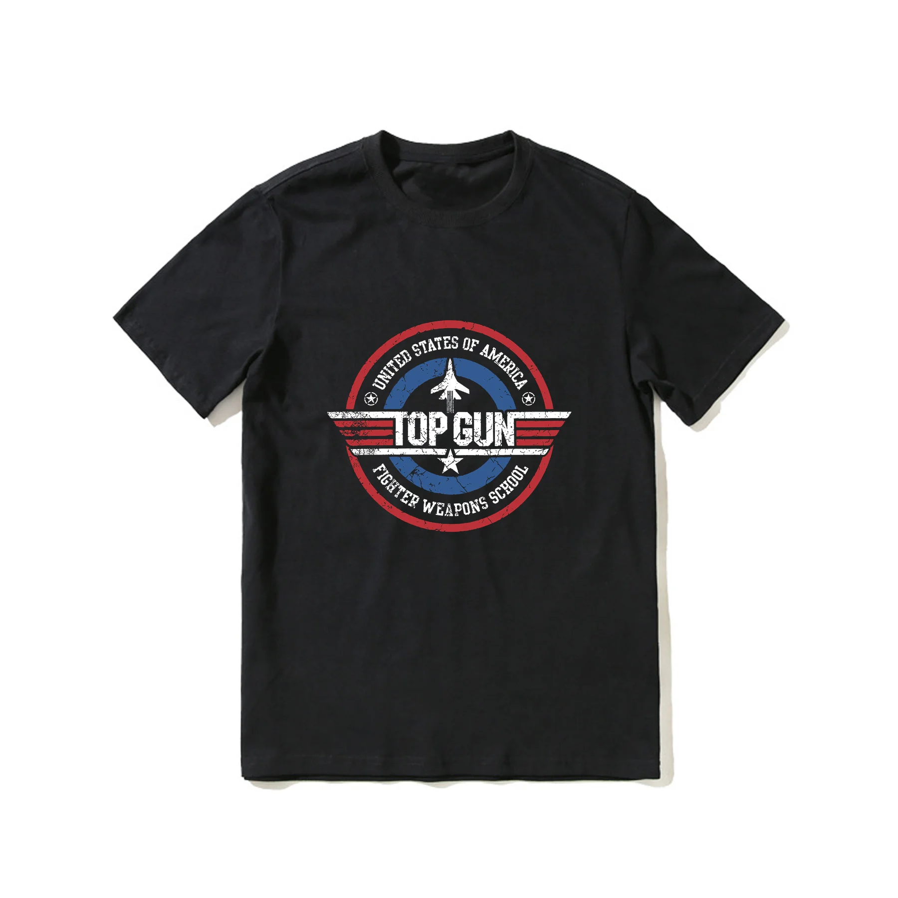 

2023 Hot Sale Summer 100% Cotton Top Gun Fighter Weapons School Black T Shirt Men Short Sleeves Cool Hip Hop Streetwear T-shirt