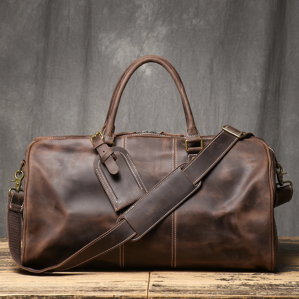 ROOG Premium Vintage Leather Tote Bag - Rugged First Layer Cowhide, Large Capacity Duffle for Travel, Stylish Crossbody 5