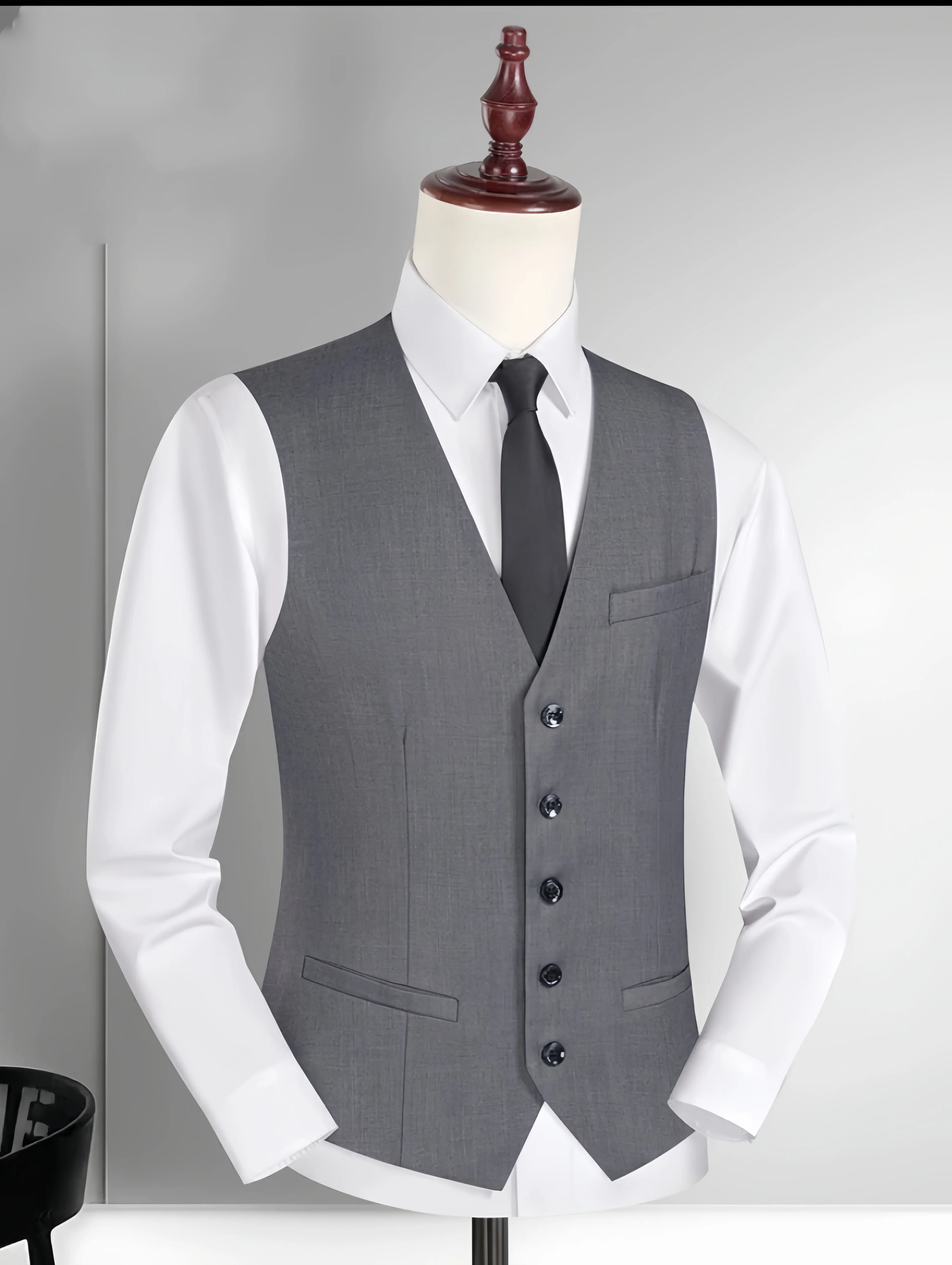 Fashion Single Breasted Suit Vests for Men Grey Black Navy blue High-end Male Waistcoat Slim Fit Formal Business Casual Vest 3