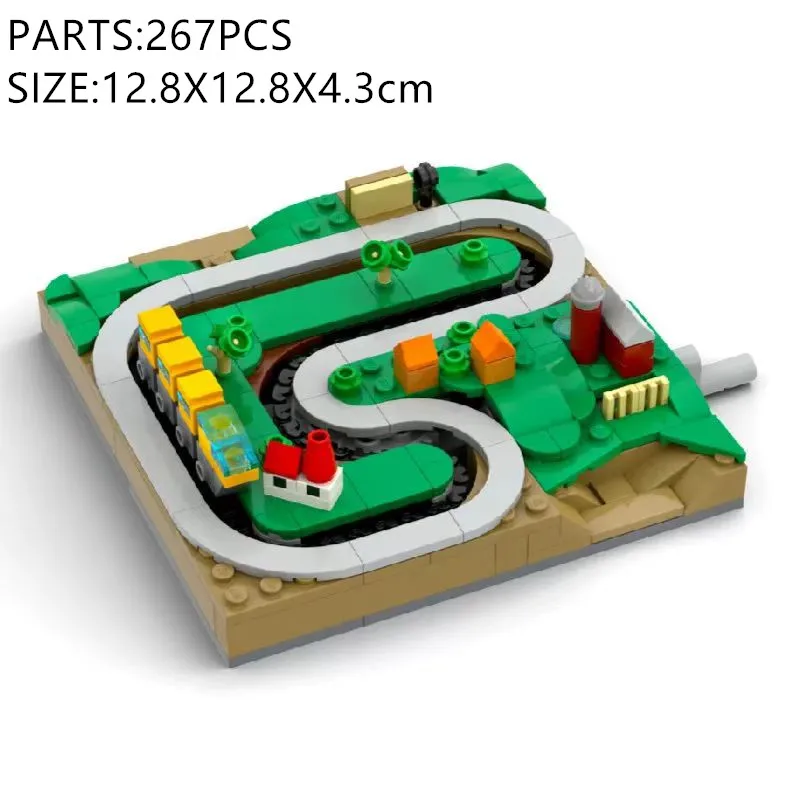 MOC 빌딩 블록 수동식 기차 트랙 모델 DIY 조립 소형 기차 데스크탑 장식 장난감