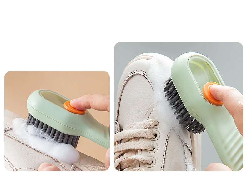 Multifunctional Soap Liquid Dispenser Brush With Handle Shoe Cleaning Laundry Brush Scrub Cleaning Soft Bristle Cleaning Brushes For Clothes And Shoes Household Use For Bathroom And Kitchen