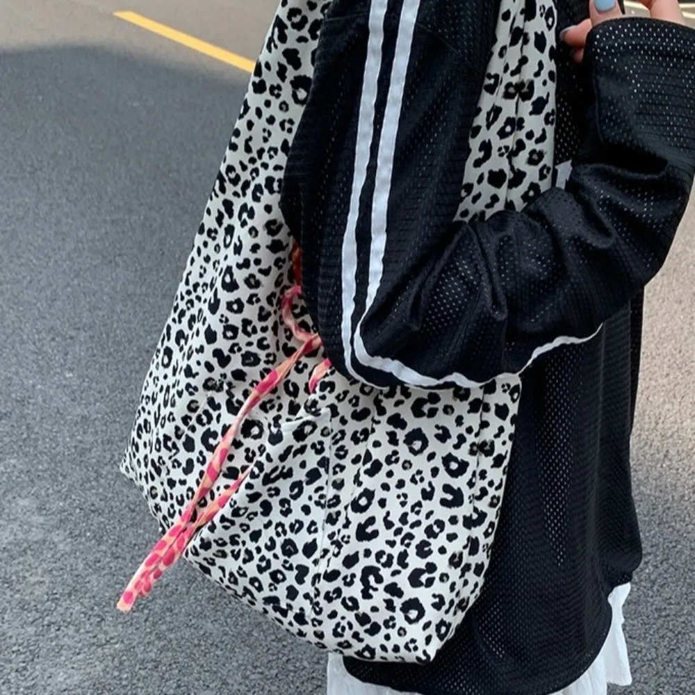 Borsa a Tracolla Retrò a Pois, Stampa Leopardata, Stile Casual, Borsa Tote Reversibile, Grande Capacità, Design Semplice, Borsa per il Pendolarismo - immagine 5