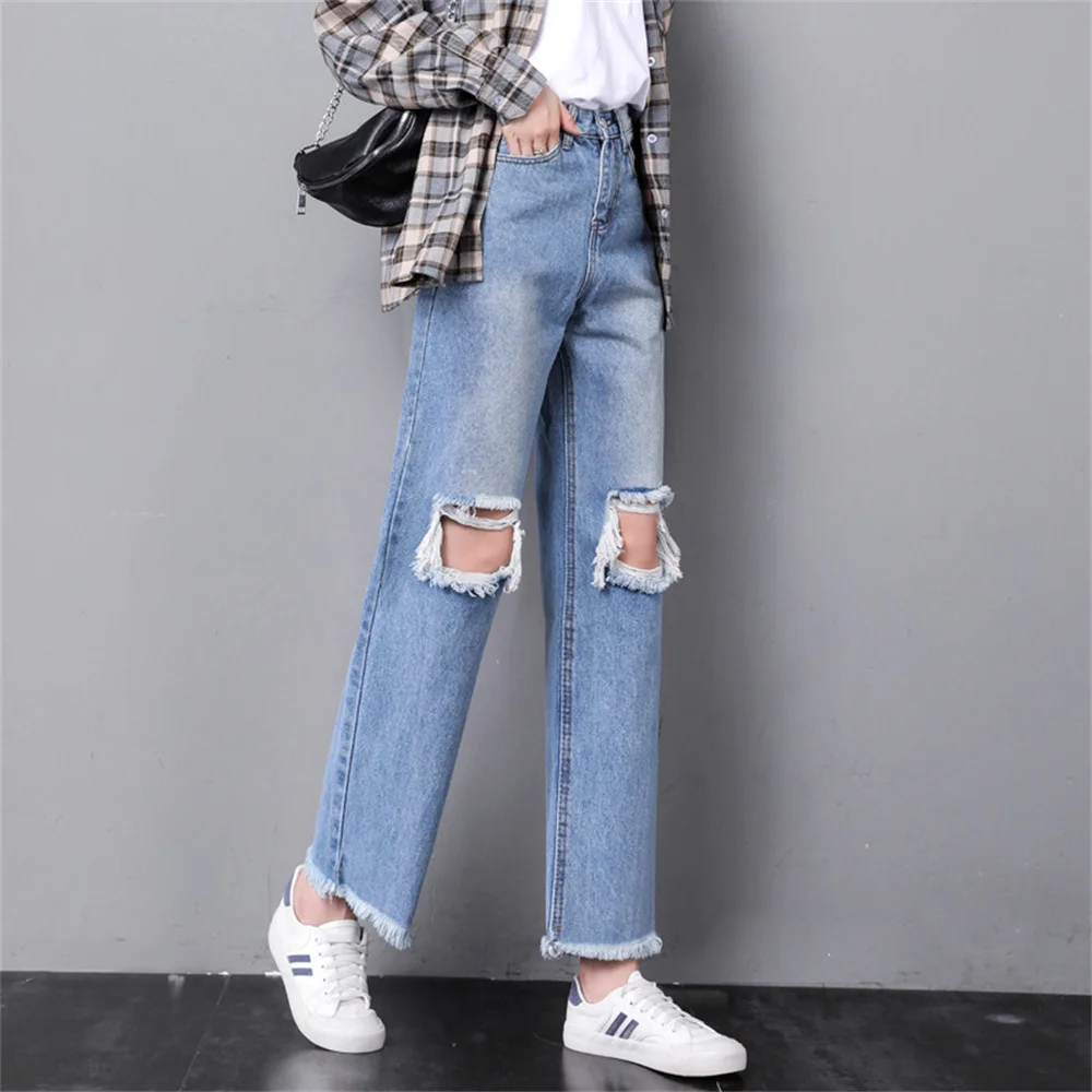 2022 New High Waist Ripped Jeans Women's hip hop Loose Jeans  Women Pants Vintage Female Torn Trousers Streetwear