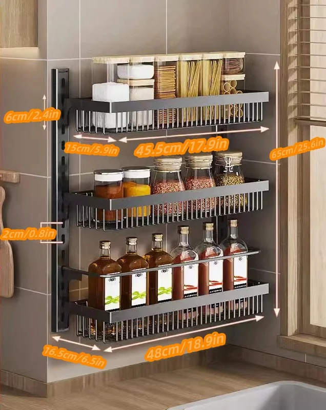 Kitchen Spice Rack Organizer Hanging Spice Storage Rack Multi-tier Wall Mounted Kitchen Container Organizer