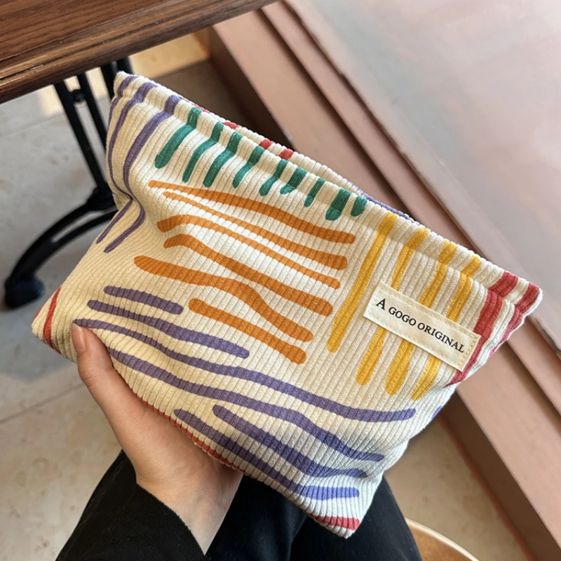 1/2pcs, 코듀로이 여성 화장품 가방 대용량 메이크업 보관 가방 여행 휴대용 주최자 지퍼 워시 가방
