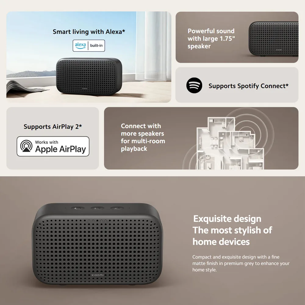 Xiaomi Smart Speaker Lite Global Version Smart Hub AI Speaker 1.75" Bluetooth Wifi Built in Alexa Works With Mi Home App