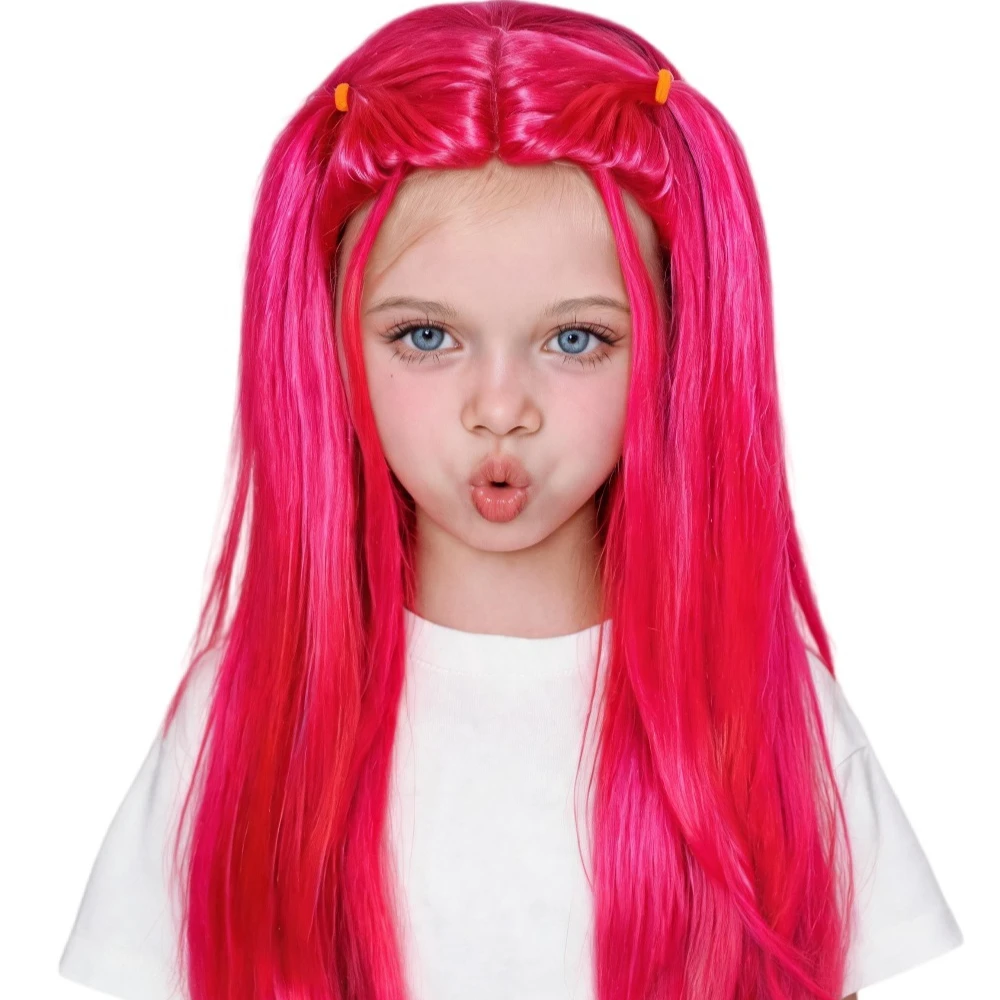 Parrucca Sintetica Lunga Viola con Treccia e Coda di Cavallo, Chignon Nero, per Cosplay di Cantanti, Idoli, Demoni, Bambini, Ragazze, Feste, Halloween - immagine 4