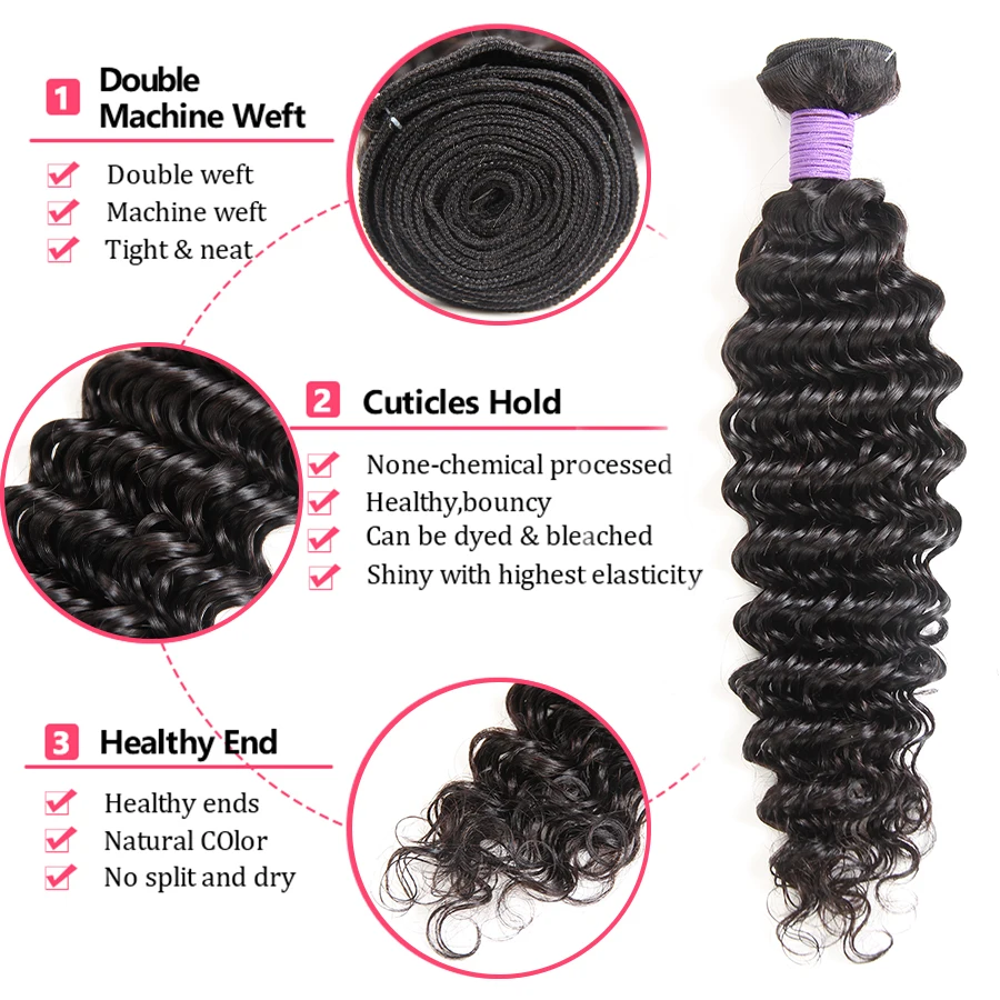 28 30 32 inch Deep Wave Bundles Human Hair Bundles with 4x4 Lace Closure Brazilian Raw Hair Bundles for Women Hair Extensions Free Shipping 3 Days Delivery