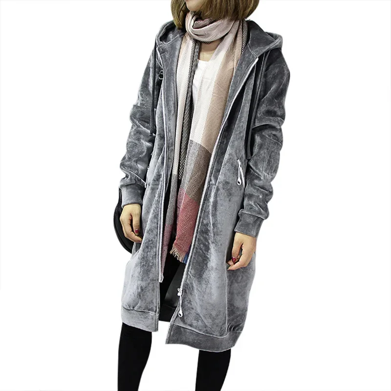 

New 2022 Autumn Thick Warm Hooded Basic Coats Women Sweatshirts Casual Loose Lady Winter Long Black Winter Fleece Hoodies Femme
