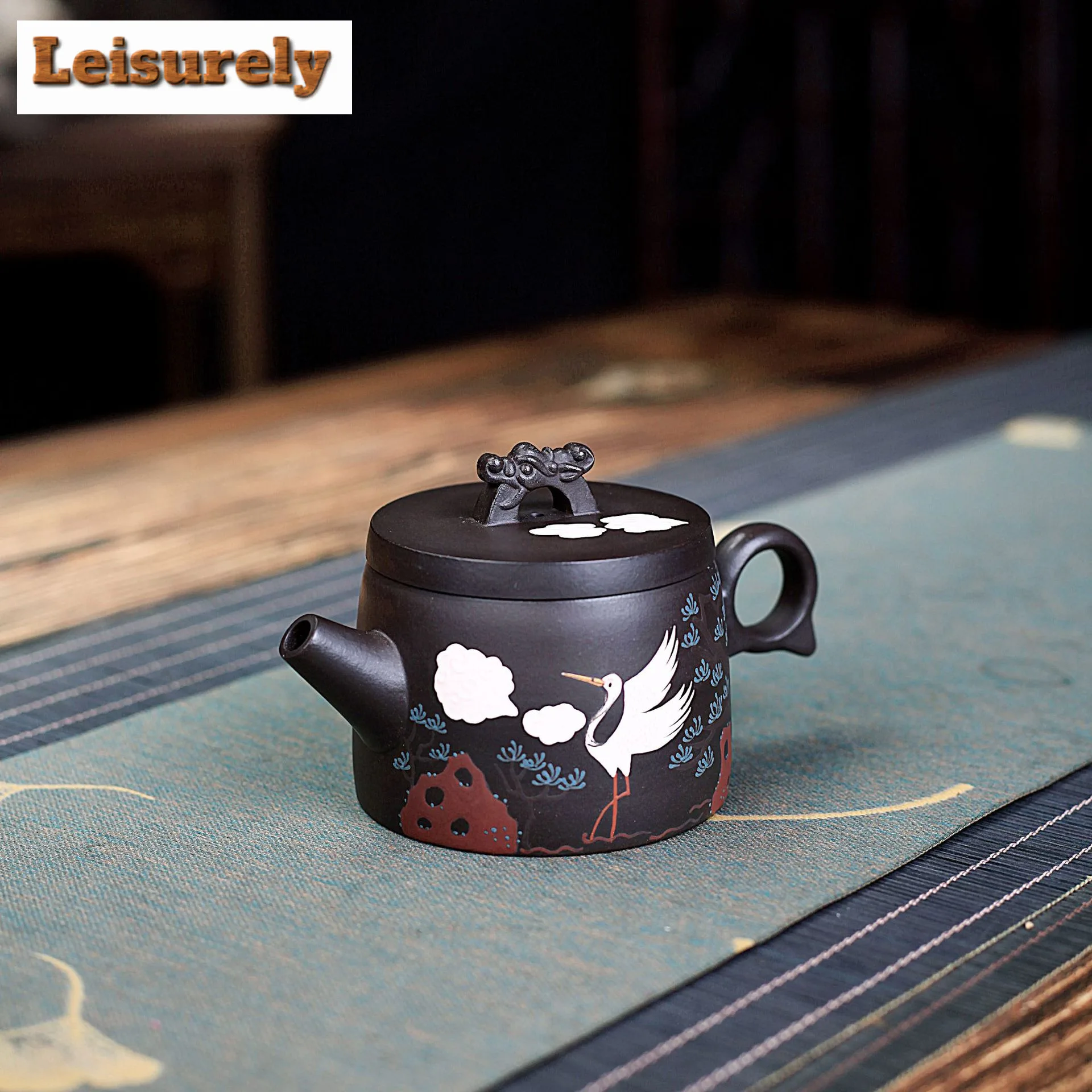 190ml Creative Yixing Purple Clay Teapots Handmade Pine Crane Pot Raw Ore Black Mud Kettle With Infuser Zisha Tea Set Supplies