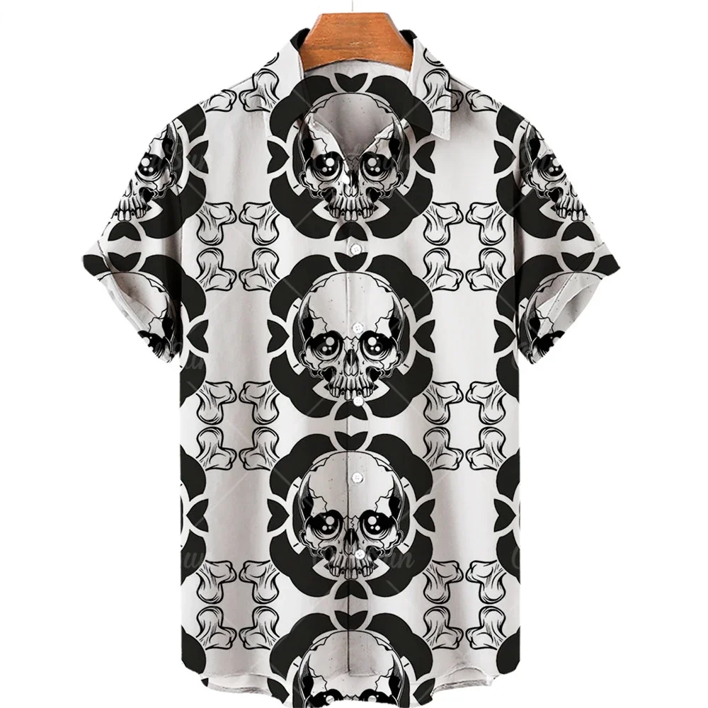 

Summer Fashion Men's Hawaiian Shirts Short Sleeve One Button Skull 3D Print Breathable Casual Beach Shirts Oversized Shirts Tops