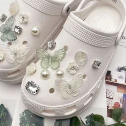Shoe Charms for Crocs DIY Diamond Pearl Butterfly Detachable Decoration Buckle for Croc Shoe Charm Accessories Girls Party Gift