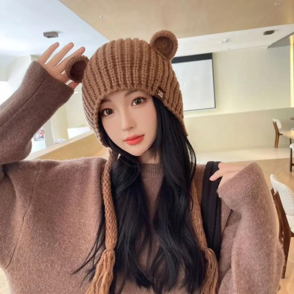 귀 보호 곰 귀 니트 모자 바람막이 한국 스타일 겨울 봄버 모자, 심플한 올 매치 고양이 귀 니트 비니 야외