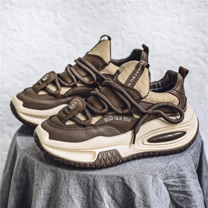 Fashion Platform Vulcanized Sneakers Men Korean Casual Shoes for Men Wear Resistant Street Style Men's Chunky Sneakers Shoes - 5