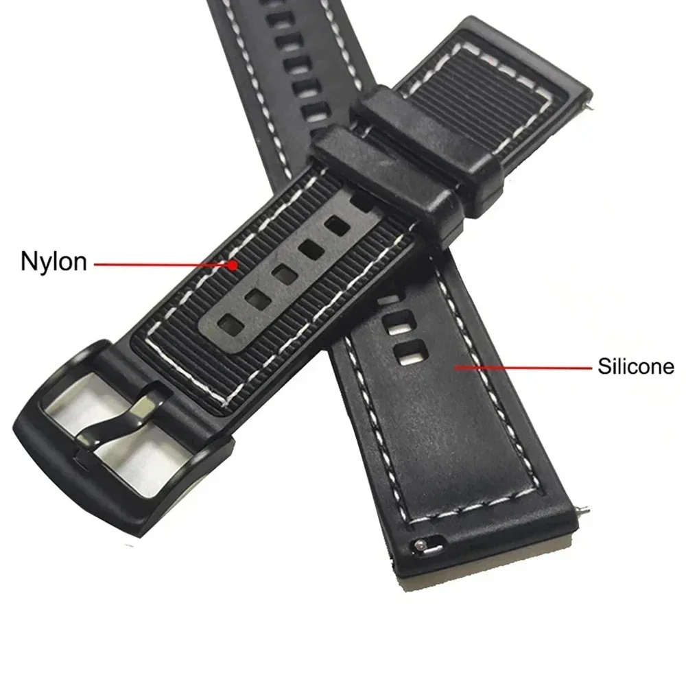 Versatile Nylon Silicone Watch Band, 22mm, Unisex Style