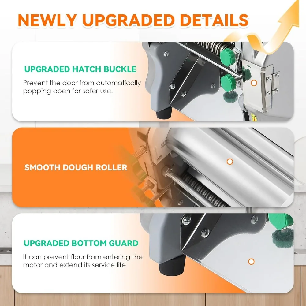 Commercial Pasta Maker Machine Electric Dough Roller Noodle Making Machine with 2/6mm and 2.5mm Round Blade Thickness Adjustable 6