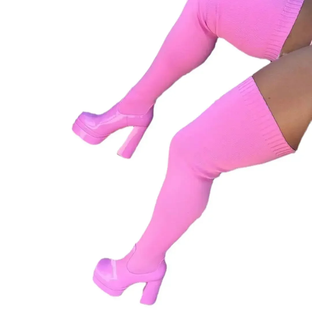 2023 Autumn Elastic Over The Knee Sock Botas Women's Big Size Chunky Heel Pumps Platform Fashion Boots for Women High Boots