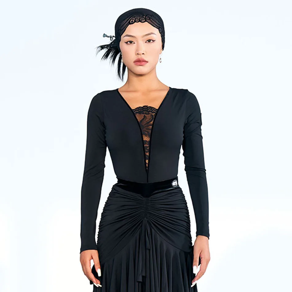 

Long Sleeve V Neck Design Female Latin Dance Bodysuit Women Stage Performance Dress Samba Rumba Dancewear NY01 DZN009