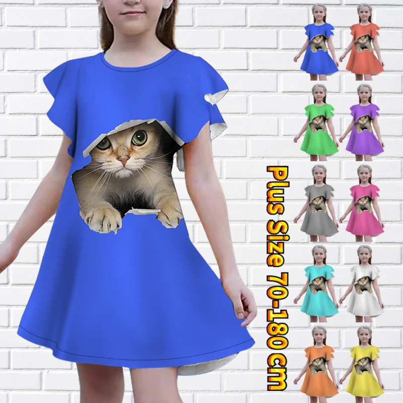 

2023 Summer Girl Round Neck Knee-length Skirt New Design Printing Loose Size Short Sleeve Skirt Casual Fashion Princess Dress