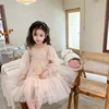Girls' Spring and Autumn Dress2024New Children's Baby Girl Western Style Lace Splicing Puffy Gauze Princess Dress 4