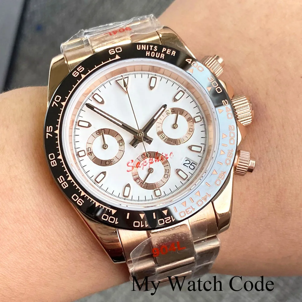 Nologo Moon Watch Rose Gold Speed Chronograph VK63 SS Quartz Watch for Men Custom logo 904L Bracelet Luxury Sport Clock Relogio