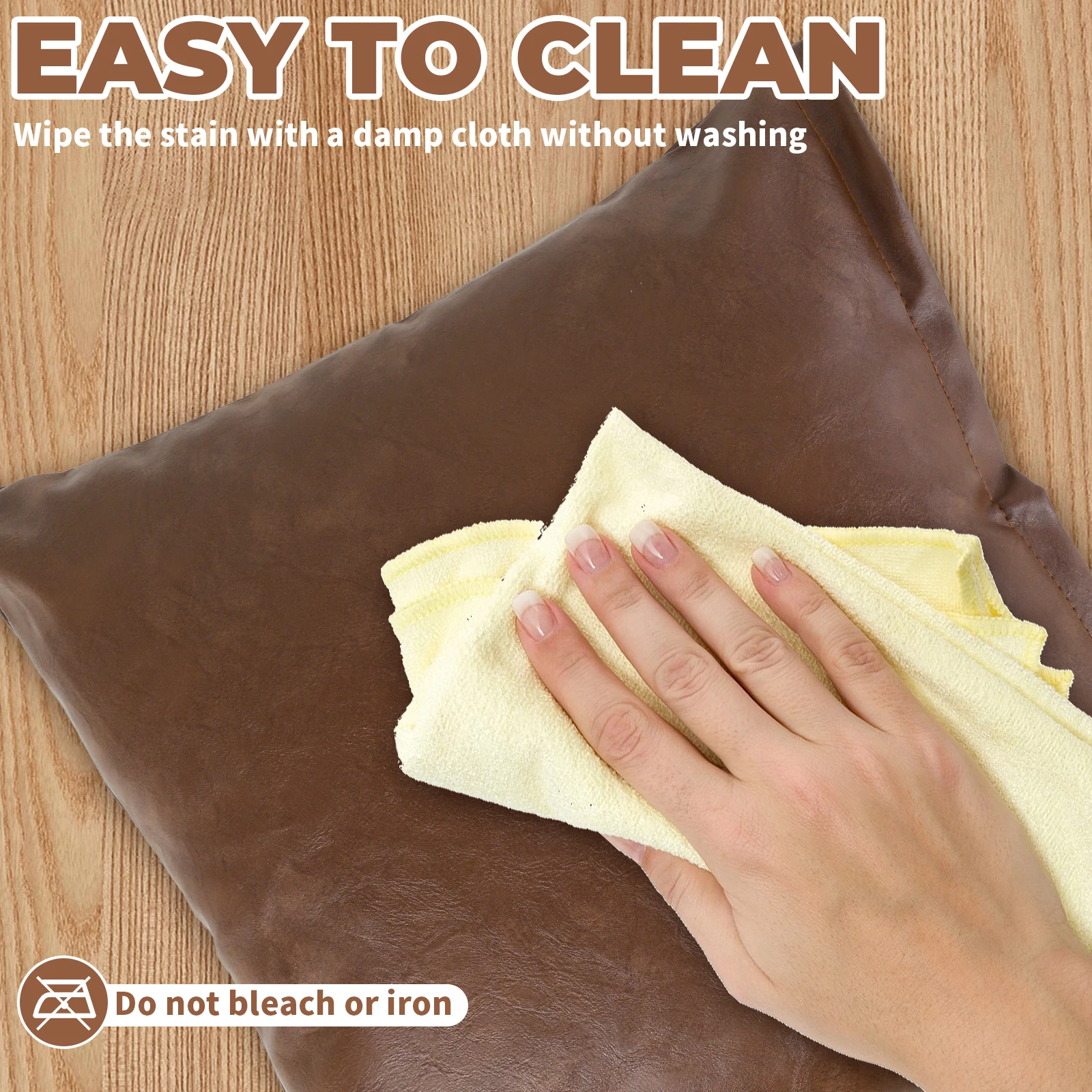 2Pcs Faux Leather Throw Pillow Cover Square/Rectangle Sofa Cushion Case with Hidden Zipper PU Leather Pillow Case Decorative