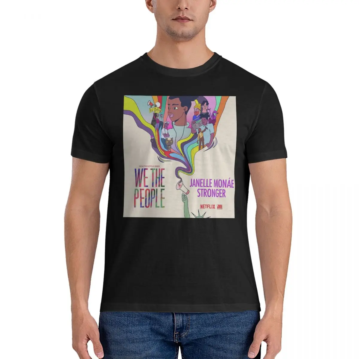 

Забавная прочная музыкальная футболка для мужчин, хлопковые футболки с круглым вырезом, футболки J-janel Monﾡe с коротким рукавом, классические топы