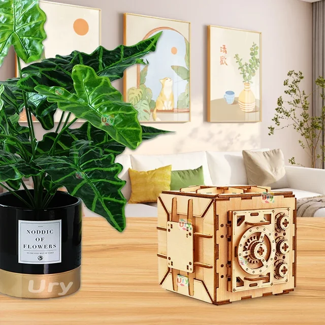 URY 3D Wooden Puzzle Password Treasure Money Box Piggy Bank DIY Advanced Assembly Model Toys Creative Gift for Lady Girls 6