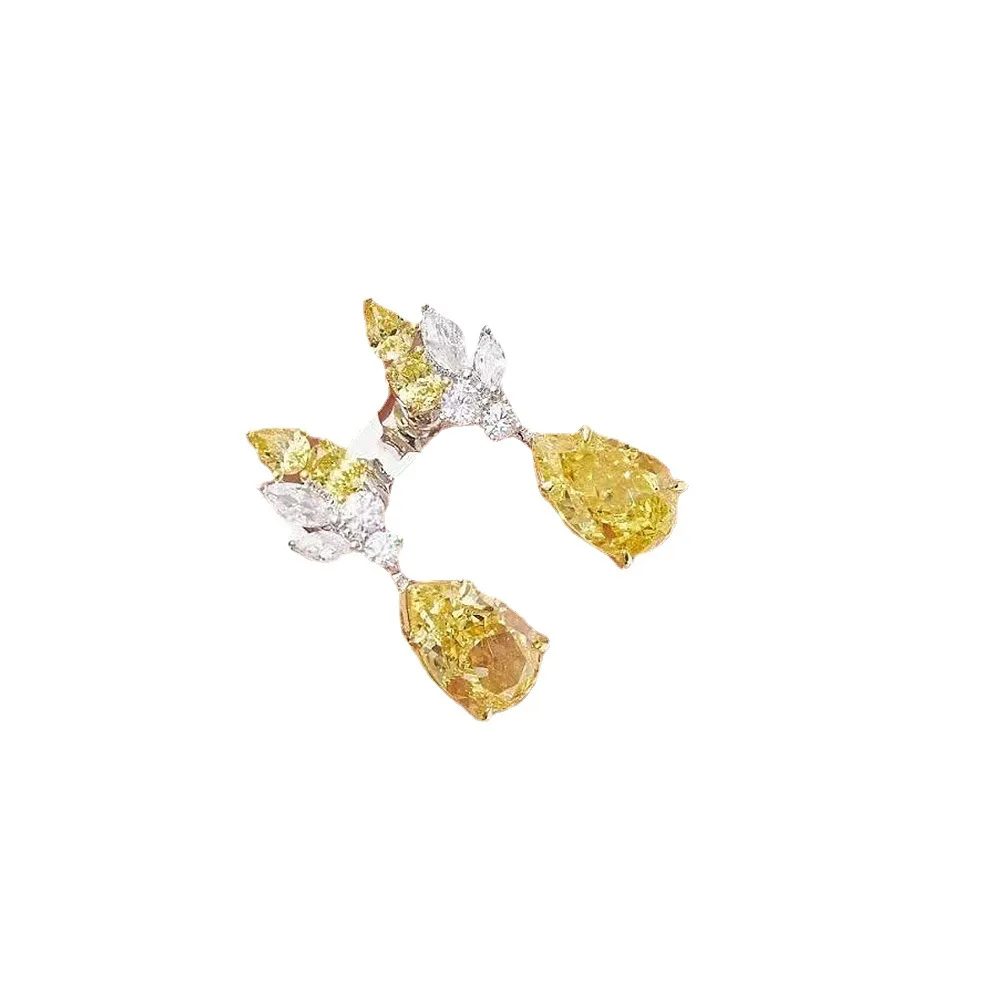 2023 New 925 Sterling Silver Square White Diamond Deluxe Microinlaid Petal Earrings European and American INS Style