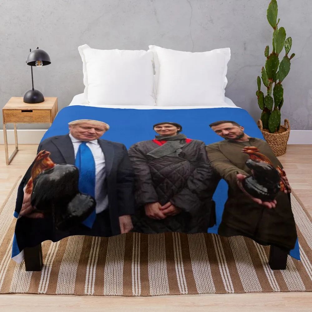 

Zelensky and Boris Johnson with Ceramic Chickens Throw Blanket Blanket For Travel Light Velvet 3D Blanket