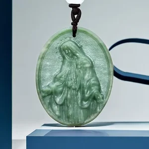 Jade Virgin Mary Pendant Talismans Real Gemstones Accessories Pendants Natural Charms Man Men Jewelry Green Necklace Vintage