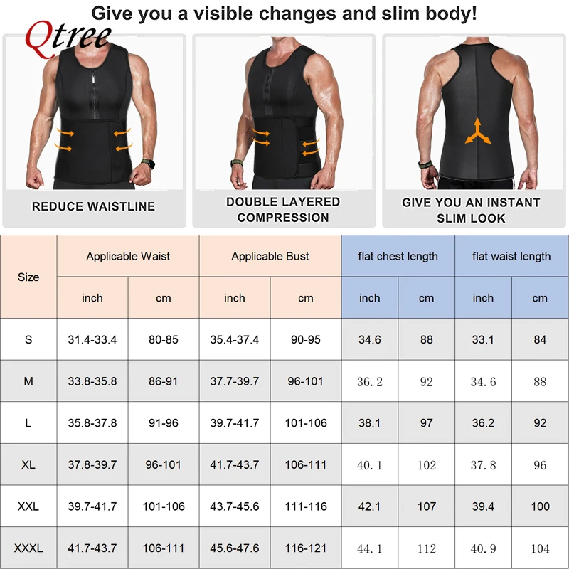 Qtree Men Waist Trainer Abdomen Reducer Body Shaper Fitness Corset