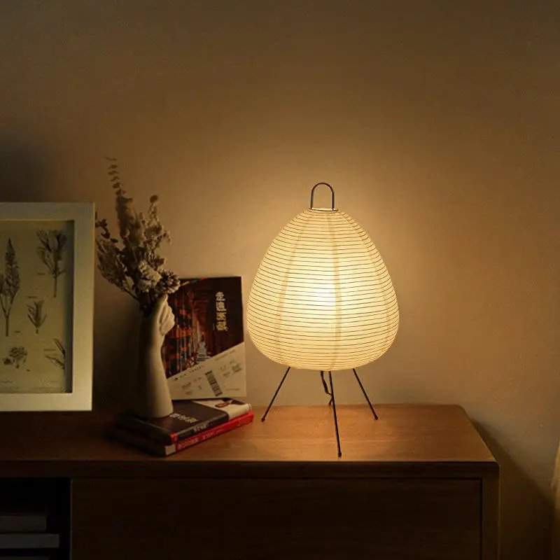 Japanese-style tripod paper lamp creative simple lantern bedroom bedside retro art design decorative table lamp table lamp