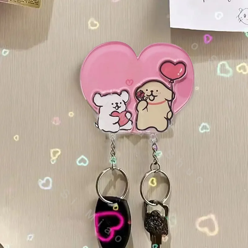 Home Decor Wall Key Holders Anti-Lost Couples Keychains Hanger Key Pendant Refrigerator Sticker Cartoon Shared Keyring Key Hook 3