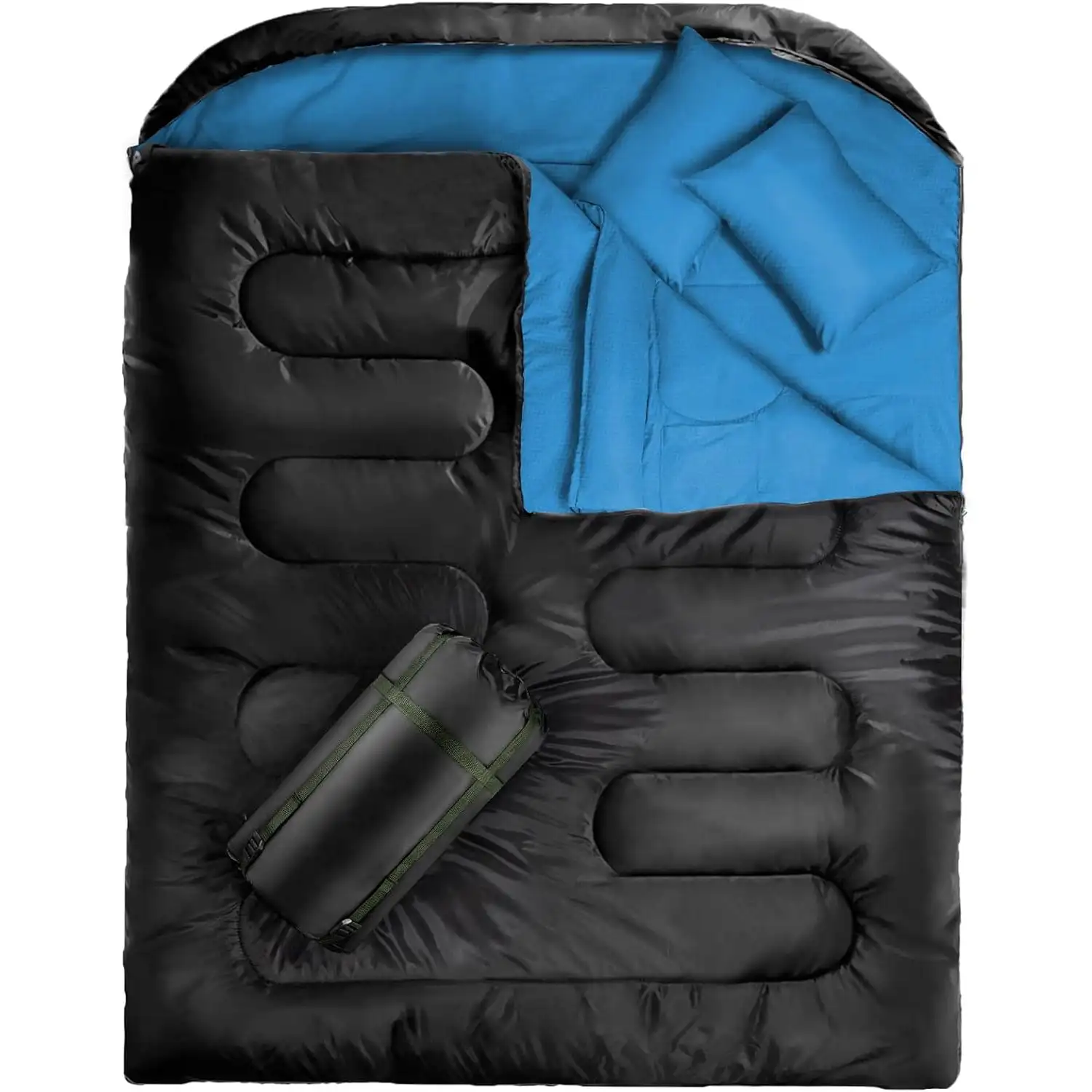Double Sleeping Bag for Adults Camping, XL Queen Size Sleeping, 2 Person Sleeping Bag Lightweight Waterproof for Cold Weather
