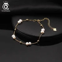 ORSA JEWELS 925 Sterling Silver Pearls Chain Bracelet Vinatge 14K Gold Pearl Beads Bracelet on Hand Female Party Jewelry GPB40 4
