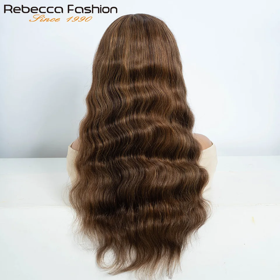 앞머리 프린지가 있는 인모 가발, 180D 금발, P4/30/27, 내추럴 다크 브라운, 브라질 바디 웨이브 가발, 풀 머신 메이드 가발
