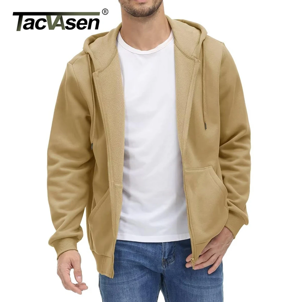 TACVASEN Big Pockets Fleece Lining Hoodies Mens Hooded Coats Full Zip Up  Casual Hoodie Jackets Athlete Running Hiking Sportswear