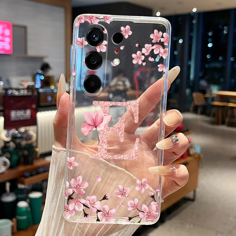 Floral Letter Transparent Slim Soft TPU Silicone Phone Case Cover