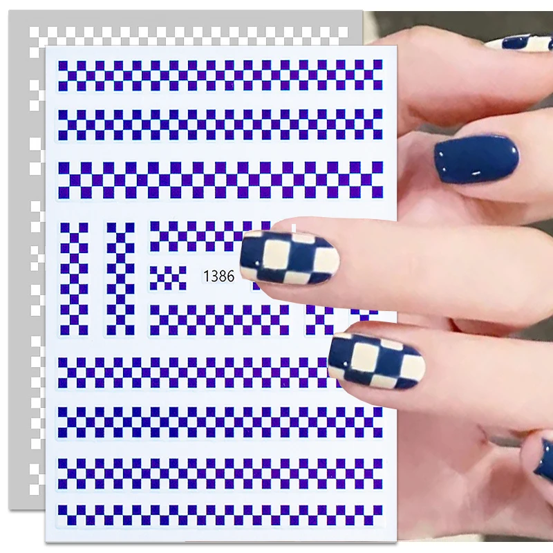 

Checkerboard Nail Stickers Black White Geometry Plaid Stripe Pattern Nail Decals Self-Adhesive Square Grids Nail Decorations