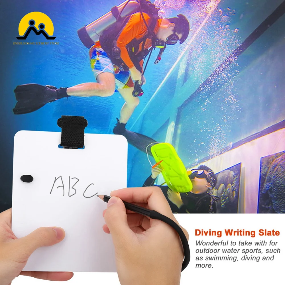 

Underwater Writing Slate Diving Wordpad Gear Board with Swivel Clip and Pencil for Water Sports Diving Swimming Accessory
