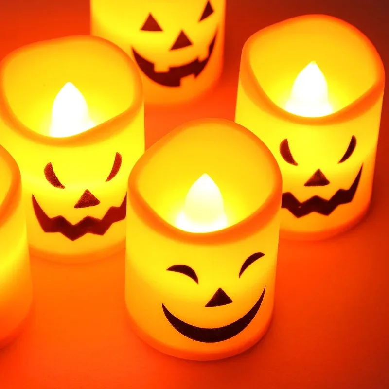 Halloween Pumpkin Candle Light LED Emitting Color:Style Random;Body Color:1PCS 2