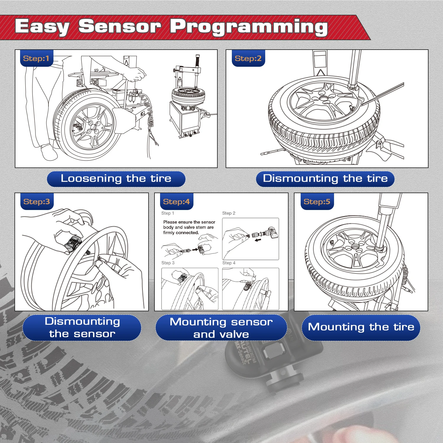 4PC/8PC Autel MX Sensor 433MHZ+315 MHZ 2in1Mx-Sensor TPMS Tire Repair Tool Automotive Accessory For TS501 TS508 Pad MK808S TS Car Diagnostic Tool
