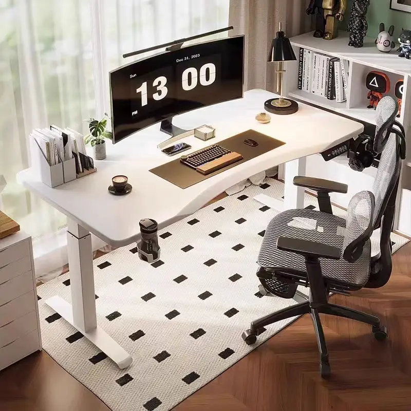Solid Wood Electric Adjustable Computer Desk Smart Workstation Gaming Desk Home Study Table Office Desk Ergonomic Design Style