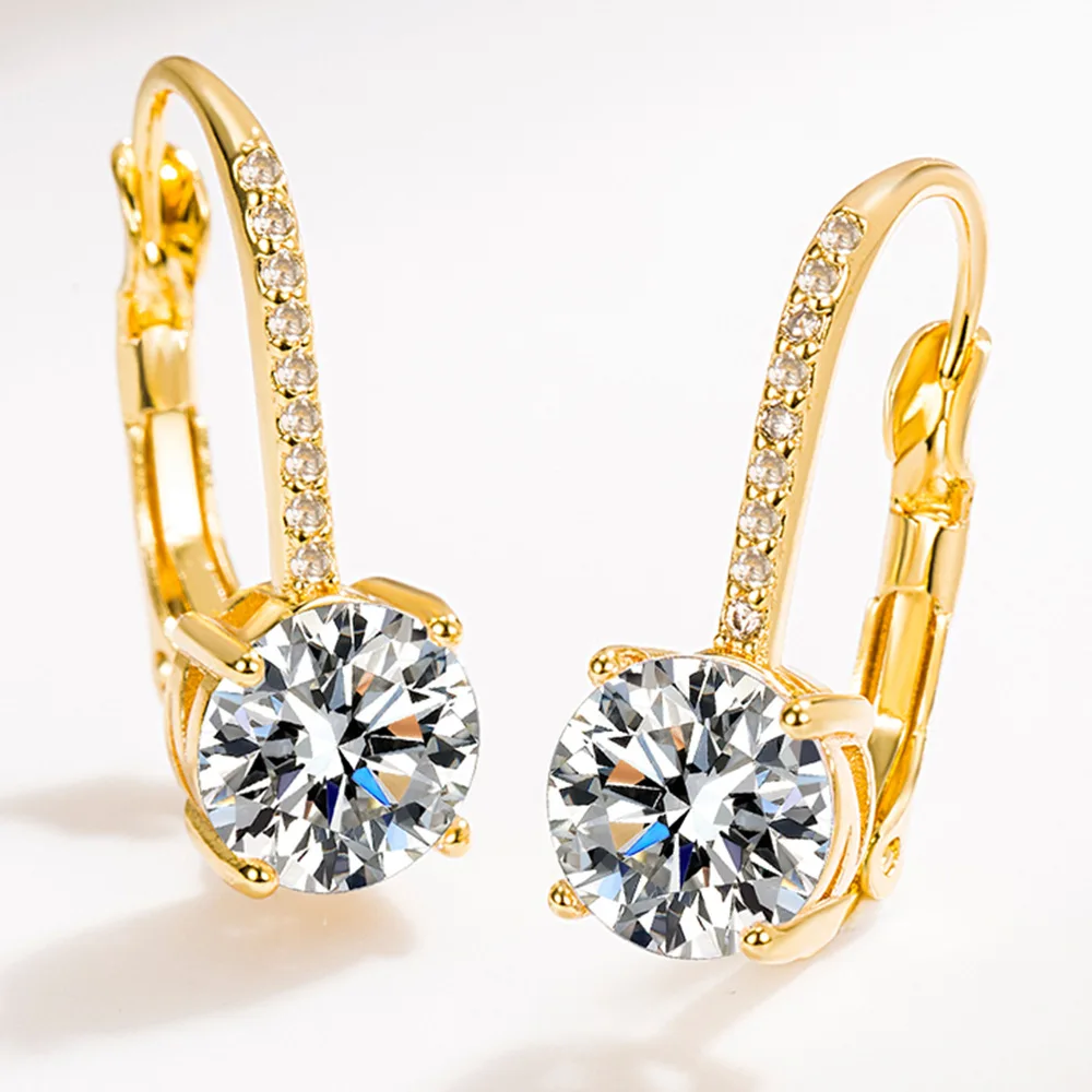 Elegant 925 Sterling Silver Fine Zircon Round Earrings Fashionable Women's Wedding Party Jewelry - 2