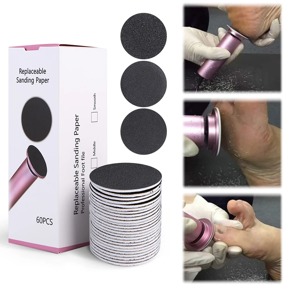 60Pcs 43mm Foot Dead Skin Remove Sanding Paper Callus Remover Sandpaper Replacement Sandpaper Discs Pedicure Tools