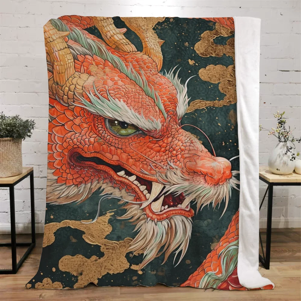 Chinese Dragon Knitted Plaid Fluffy Soft Blankets Sofa Decoration Summer Blanket King Size Interior for Home Microfiber Bedding 3
