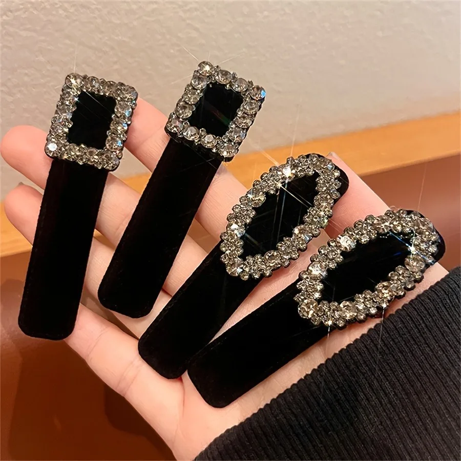 2 stücke Französisch Schwarz Kleine Duftende Samt Bb Clip Mit Temperament frauen Haar Clip Strass High-end Modische haar Clip